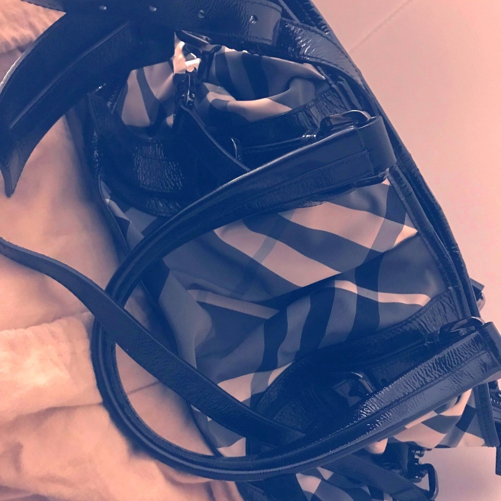 Burberry Grey Black and White Patent Leather Lowry